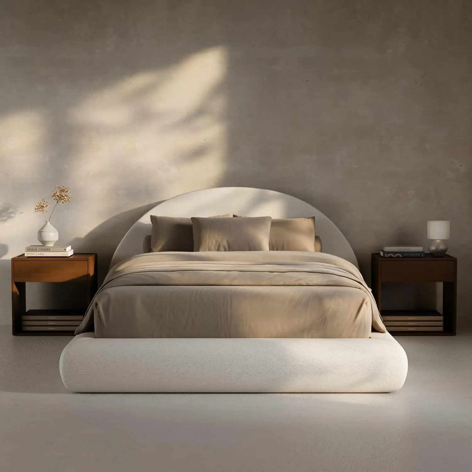 Velvet Curved Arched Base, 6-Inch Thickness Headboard, 5 Inch Fully Round Cushioned Foam, No Box Spring Needed, Easy Assembly