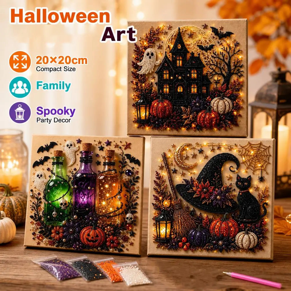 Halloween Ghost & Pumpkin 3D Pearl Art DIY Kit for Adults Cute Spooky Diamond Painting Craft Kit