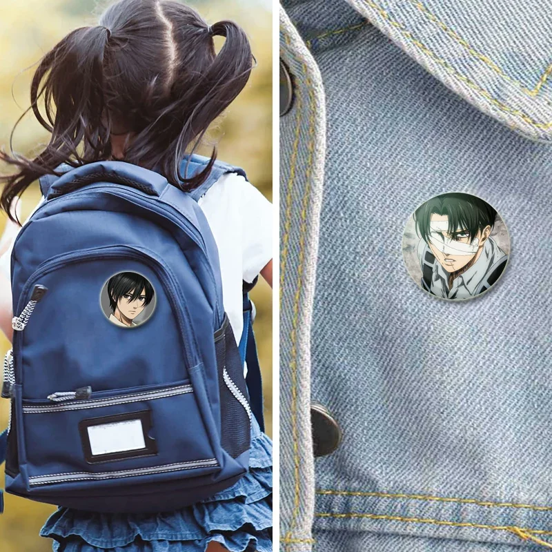 Erwin Smith Levi Ackerman Mikasa·Ackerman Comics Badge Cosplay Anime Brooches Plastic Lapel Pins for Gift Bag Jewelry Accessory