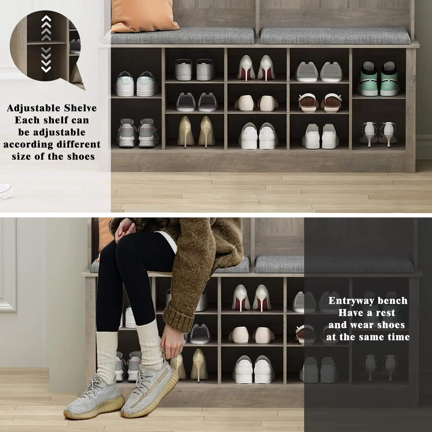 Hall Tree with Bench and Shoe Storage, 53