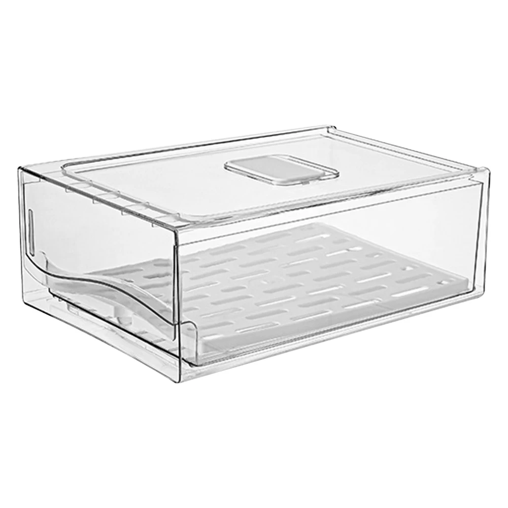 Stackable Refrigerator Organizer Cubes with Drain Tray Fridge Food Storage Container Reusable for Food Egg Meat Storage