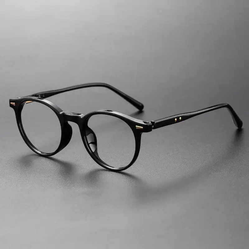 Klassische schwarze runde optische Brille für Herren und Damen, Vintage-Panto-Rahmen, Nieten-Dekoration, nicht verschreibungspflichtige, klare Gläser, modisch