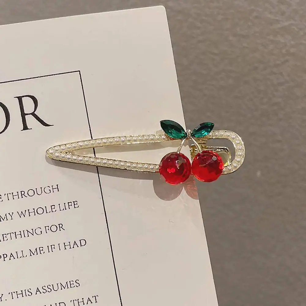 Design Alloy Temperament Female Cherry Duckbill Clip Women Hair Accessories Korean Style Hair Clip Rhinestone  Barrettes