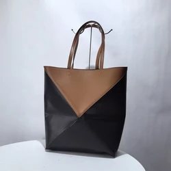 Women's Bag 2024 New Luxury Design First-layer Cowhide Large-capacity Foldable Deformable Shoulder Portable Bucket Bag