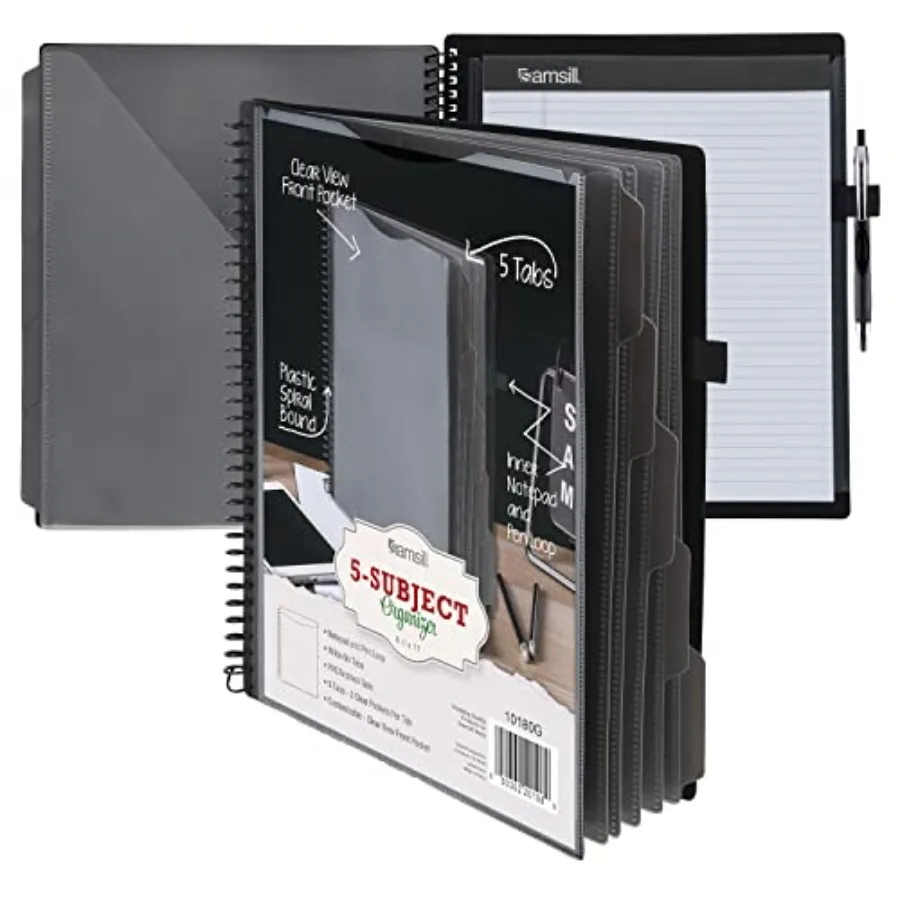 

Samsill Spiral Folder Organizer - 5 Dividers and 10 Pockets with Notepad Holder, Multi Pocket Color Cordinated Folder Binder wi