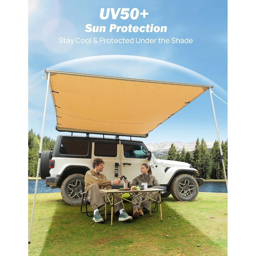 Vehicle Awning 4.6'x6.6' Roof Rack Pull Out Sun Shade UV50+ Weatherproof 4x4 Side Awning for Camping Car Sunshade with