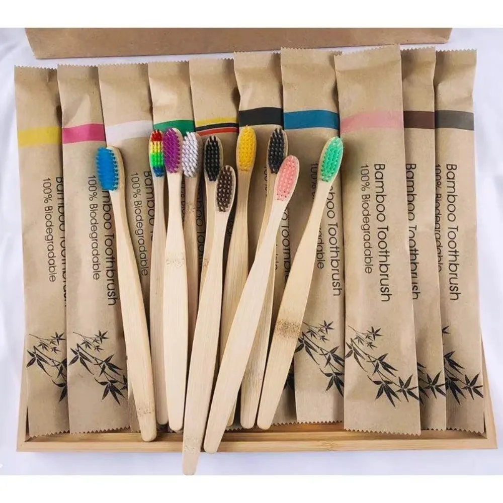 

10pcs Reusable Bamboo Toothbrushes Soft Bristle Tip Natural Wooden Tooth Brush Adults Oral Care for Home Travel Hotel