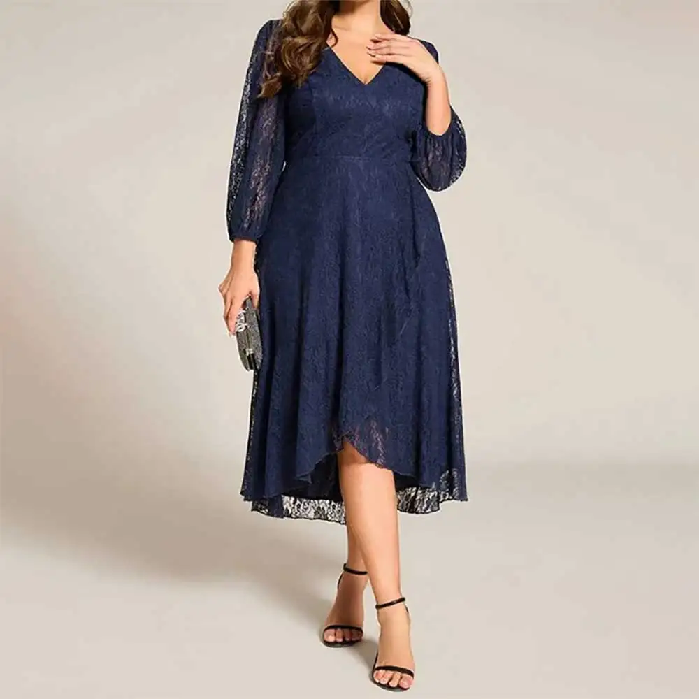 

Elegant Evening Dress Prom Party Mother of the Bride Lace Applique V-Neck A-Line Cocktail Gown Dinner Guest Wedding Guest Dress
