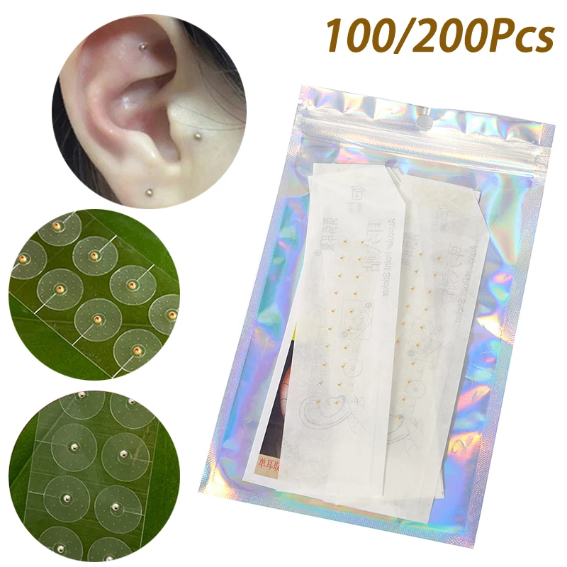 

100/200 шт. прозрачные наклейки для ушей, наклейки под давлением, акупунктурные магнитные бусины, наклейки для ушных ушей, массажер