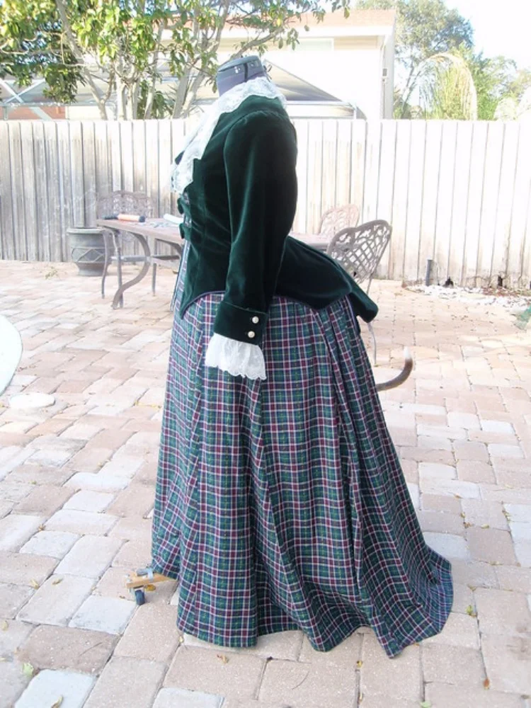 Tudor Regency Velvet Jacket Plaid Skirts 18th Century Victorian Royal Court Afternoon Dress Carnival Business Party Ball Gown