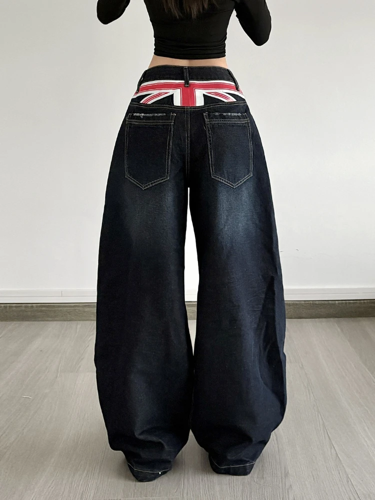 

SsTss Американские винтажные широкие джинсы High Street, женские свободные прямые потертые длинные джинсовые брюки с цветными блоками и геометрическим принтом