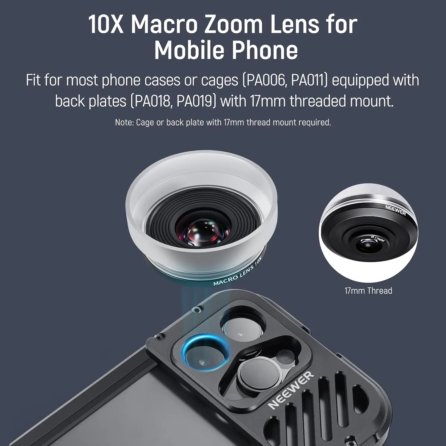 NEEWER HD 10X Makroobjektiv mit abnehmbarer Diffusorhaube, nur für 17mm Gewinde-Rückplatte, für NEEWER iPhone Samsung Telefon – Detail 6