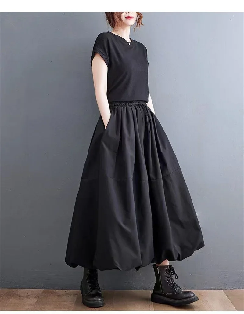 Vintage Loose Skirt Women Solid Color Ankle Length Skirts Female Casual Fashion Robe High Waist Jupe Faldas Saia Oversize