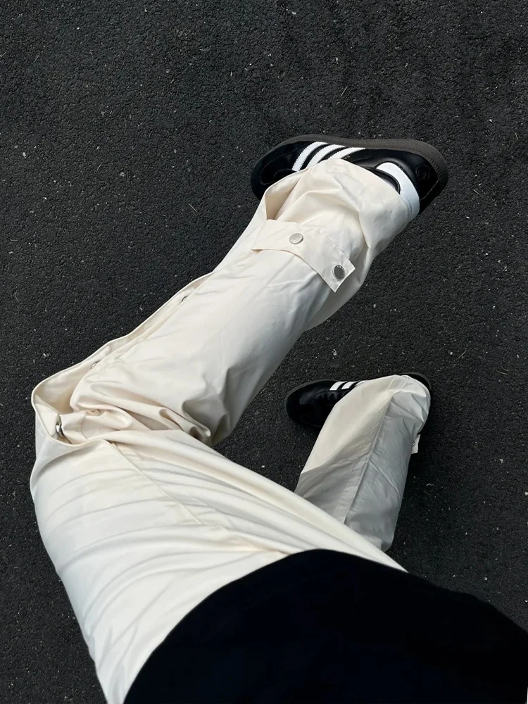 

Beige Tee-Proof Men's Casual Pants Summer Thin American Functional Button Design Modal Workwear Straight Leg Pants