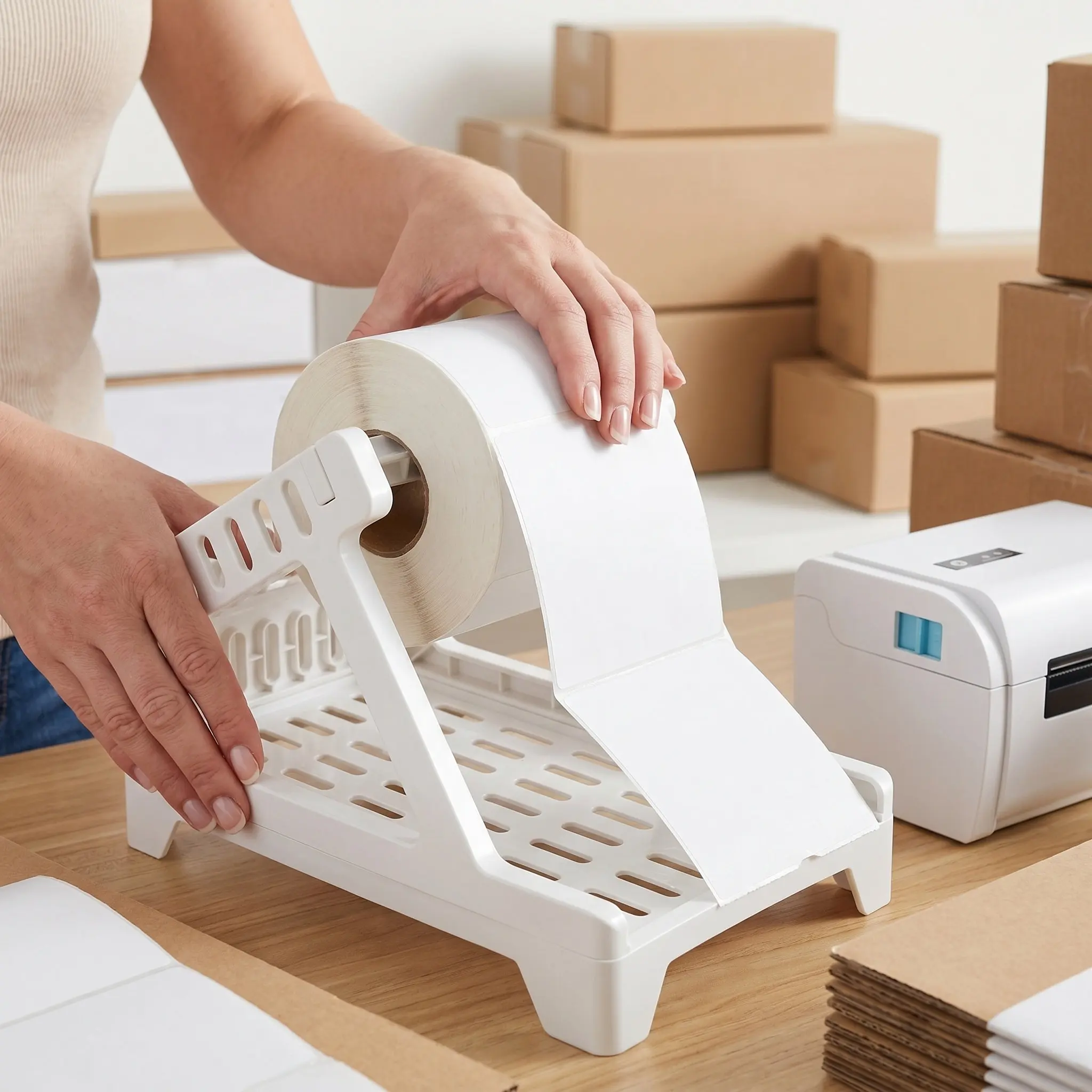 Convenient Label Holder for Rolls ABS Material Desktop Label Tray Saves Space Hidden Cables Compatible with Stacked Paper