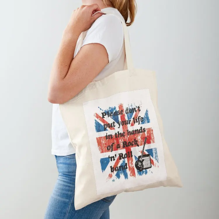 Please don't put your life in the hands of a Rock a??na?? Roll band Oasis Lyrics Union Jack Tote Bag female bag Women's shopper