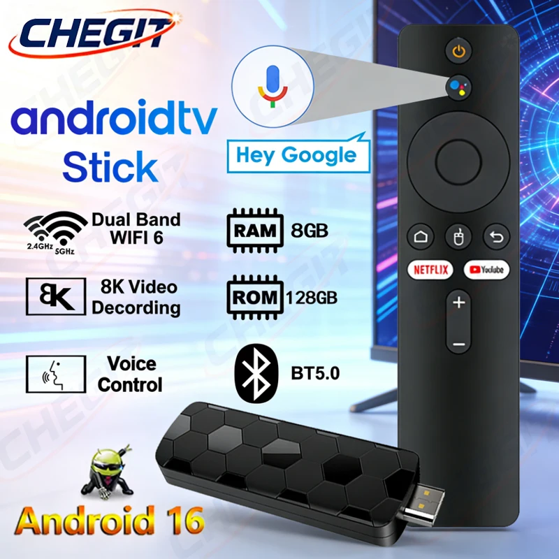 Android 16 8K Ultra HD TV Stick R3+ Interface double UI Wifi double 2.4G/5.8G 8GB+128GB RK3518 Quad Core Lecteur multimédia Home Cinéma
