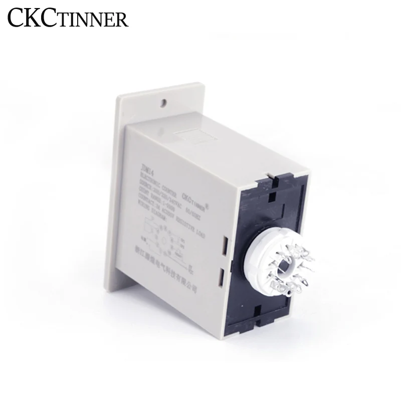 JDM14 Electronic Digital Counter Relay Power Failure Memory 12V/24V/220V 8PIN With Base Machinery Counter 1~9999 Resettable