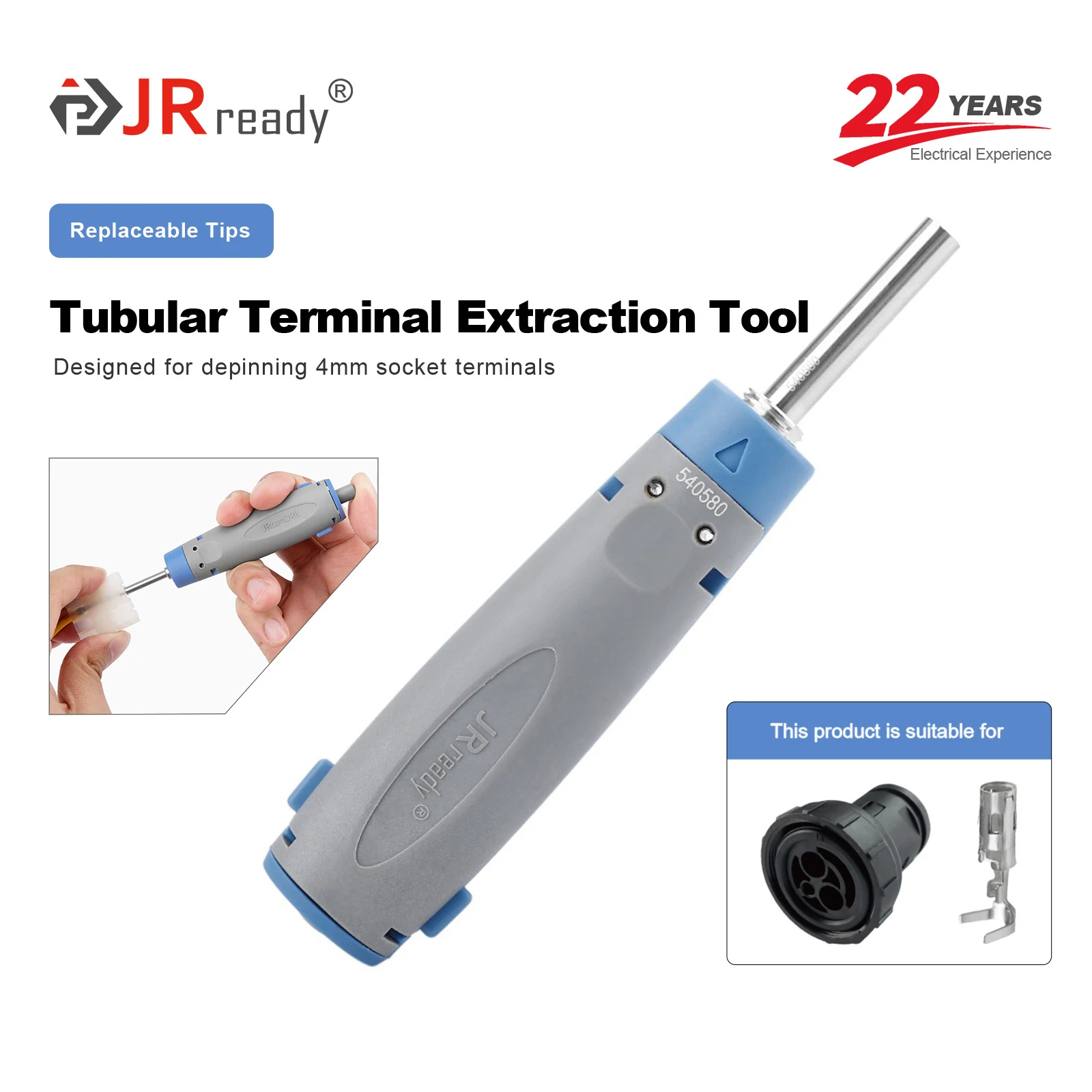 JRready JRconDRK-T540580 Rundrohr-Extraktionswerkzeug Kompatibel zum Extrahieren von 4 mm Steckklemmen