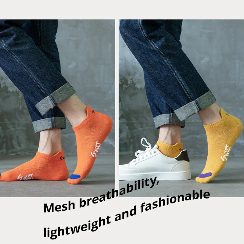 5 Pairs Men\'s Ankle Socks No Show Socks Mesh Breathable Street Fashion Sport Deodorant Invisible Travel Running Socks