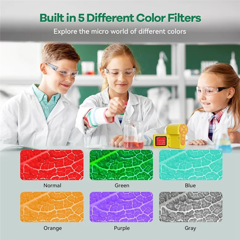 -Microscopio A12R per bambini 1000X [3 in 1] Microscopio digitale portatile da 2 pollici 1080P, microscopio tascabile portatile