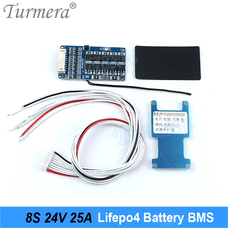 Turmera 8S 24V 29.2V 25A Lifepo4 Bateria BMS Płytka zabezpieczona przed równowagą dla 18650 32650 32700 33140 Zastosowanie ogniw