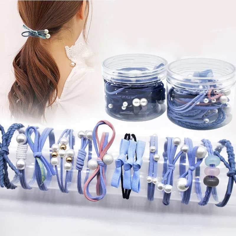 

12PCS/Set New Women Girls Elegant Flower Pearls Bow Elastic Hair Bands Sweet Scrunchie Headband Rubber Bands Hair Accessories