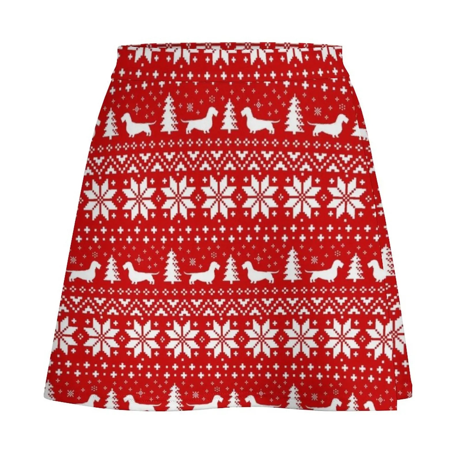 Wirehaired Dachshund Dog Silhouettes Christmas Holiday Pattern Mini Skirt skirts for womens Women skirt Mini Skirt