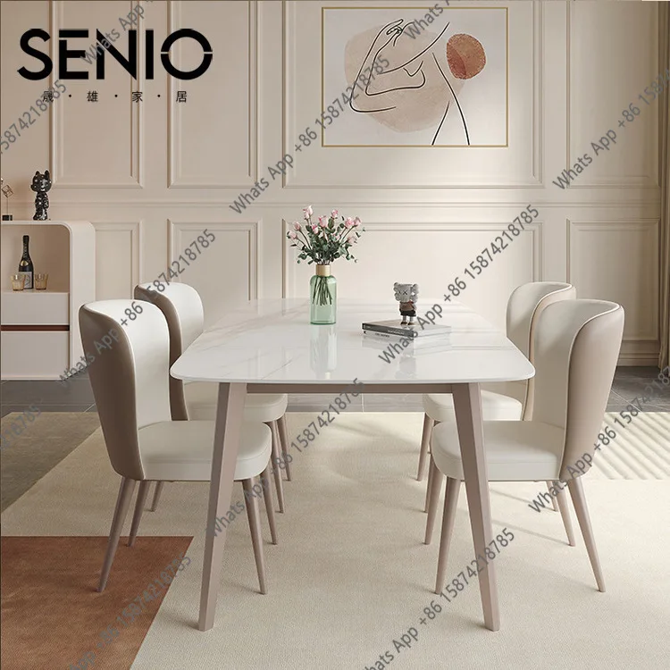 

Cream wind rock board dining table Modern simple table Small apartment restaurant dining table and chair combination Rectangle h
