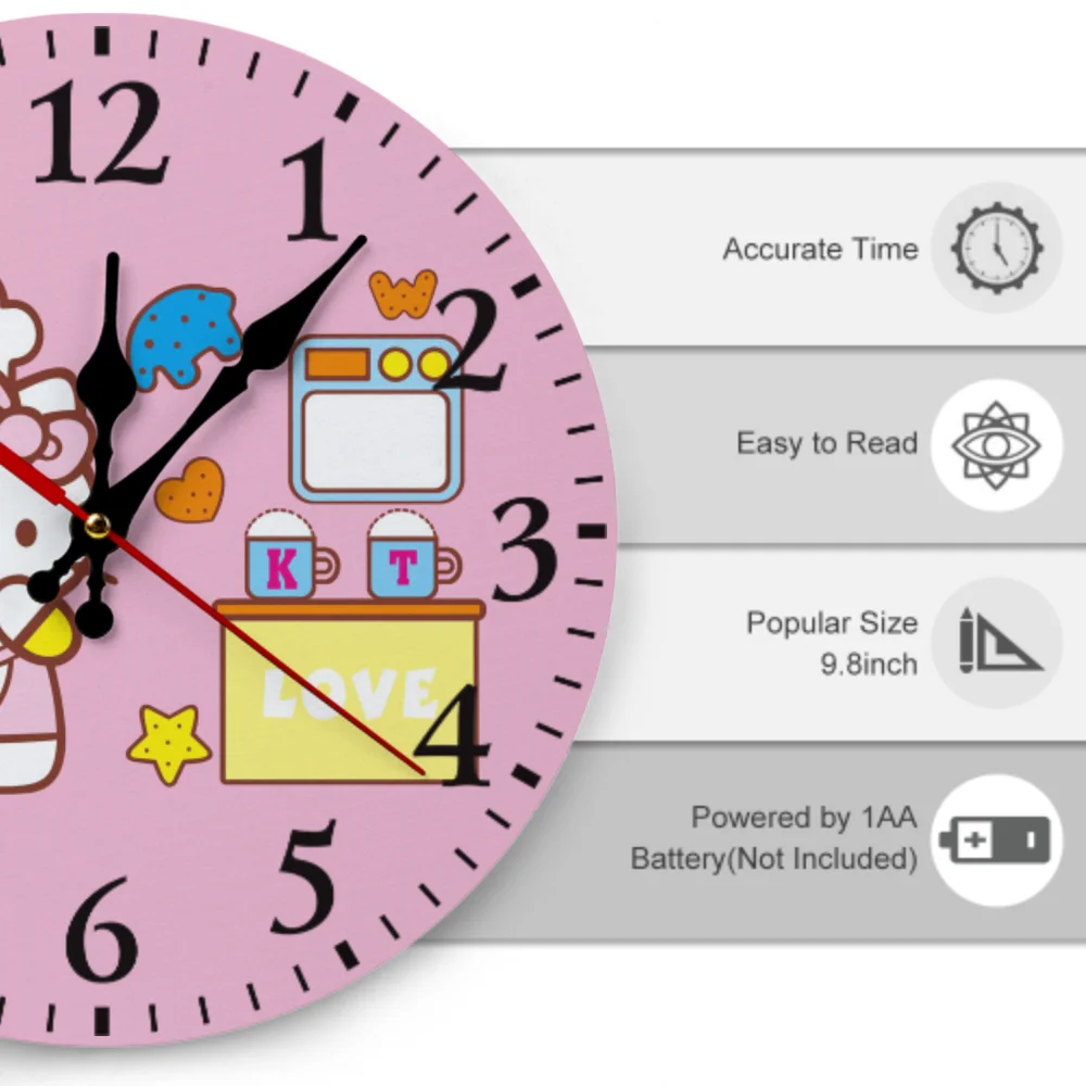 นาฬิกาแขวนผนังลายการ์ตูน Hello Kitty ขนาด 30 ซม. น่ารัก ลายเชฟ Kt Cat นาฬิกาเงียบ ตกแต่งห้องนอนเด็กผู้หญิง ห้องนั่งเล่น ของขวัญ