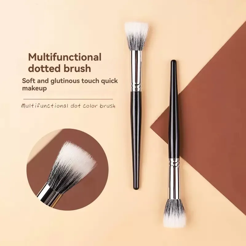 Pinceau de maquillage à points – Pinceau à double fibre pour finition aérographe, produits liquides et crème, mélange facile, sans cruauté