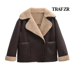 TRAF ZR Padded Coat American Retro Fur Cropped Parkas Warm Woman Winter Coats New in Outerwears Elegant Luxury Women's Coat