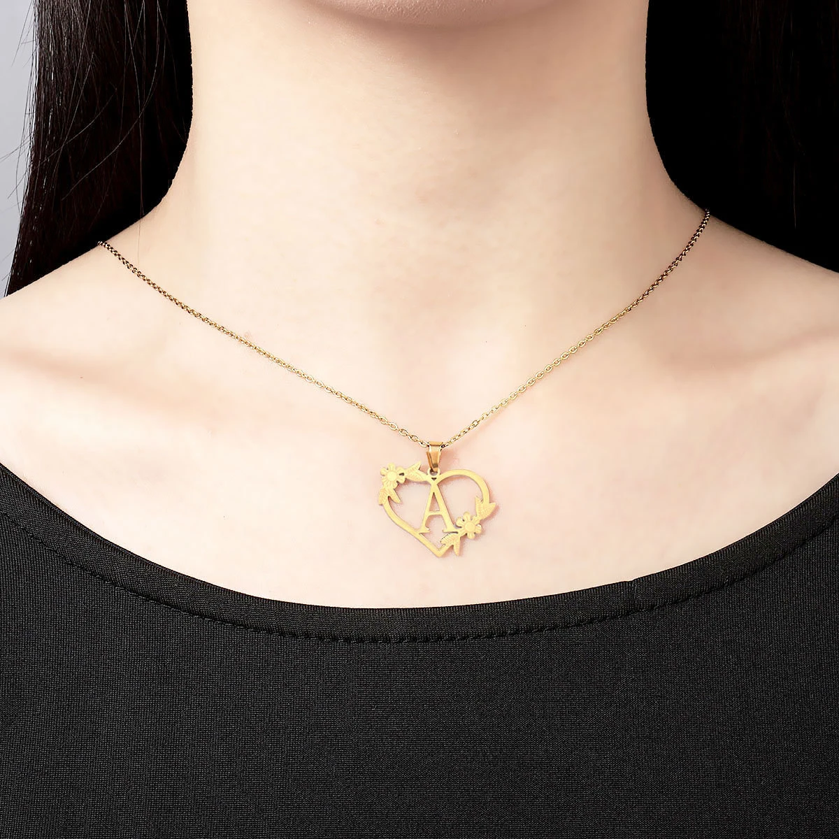 A-Z Letters Stainless Steel Jewelry Initials Heart Pendant Necklace and earring set Women Love Choker First Letter Accessories
