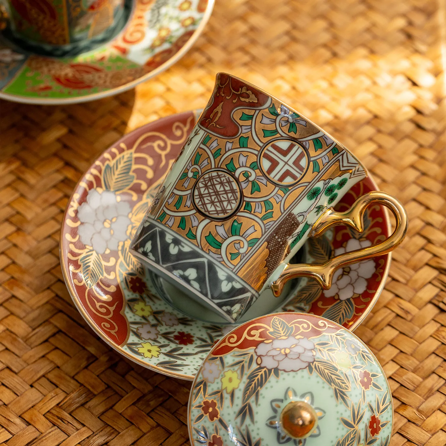 

YFY retro court gold-painted teacup Japanese tea set with tea holder lid cup coffee cup