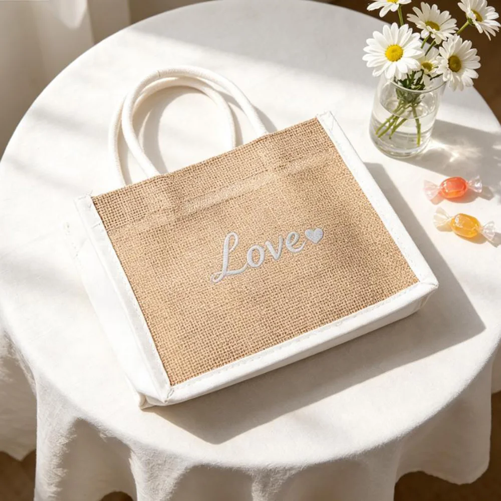 

Heavy Duty Linen Canvas Tote White Side Panels Personalized Wedding Gift For Guest Reusable Shopping Bag Large