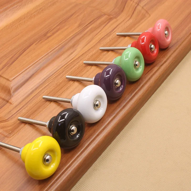 Furniture cabinet door ceramic handle drawer cabinet Shoe cabinet door European modern simple single-hole circular handle