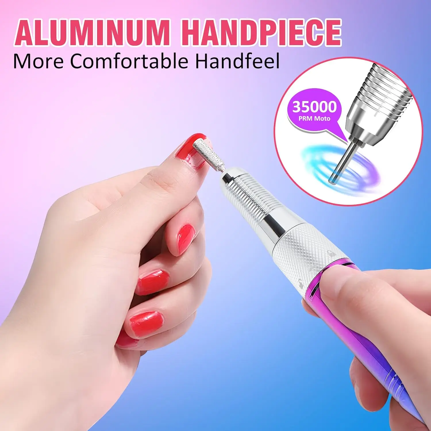 35000RPM Nail Drill Machine Gradient Color Electric Nail File with TFT Display Rechargeable Efile Professional Nail Drills for G