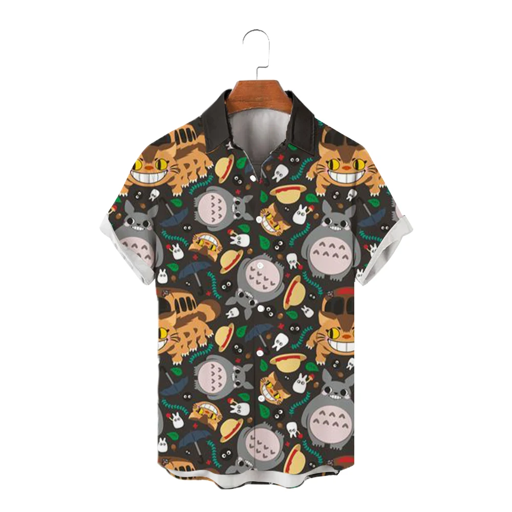 Cute Men\'s Shirts Social Shirt Fashion Miyazaki Hayao Aesthetic Clothing Streetwear Totoro New Oversized Hawaiian 5XL Tops Cool