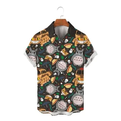 Cute Men's Shirts Social Shirt Fashion Miyazaki Hayao Aesthetic Clothing Streetwear Totoro New Oversized Hawaiian 5XL Tops Cool