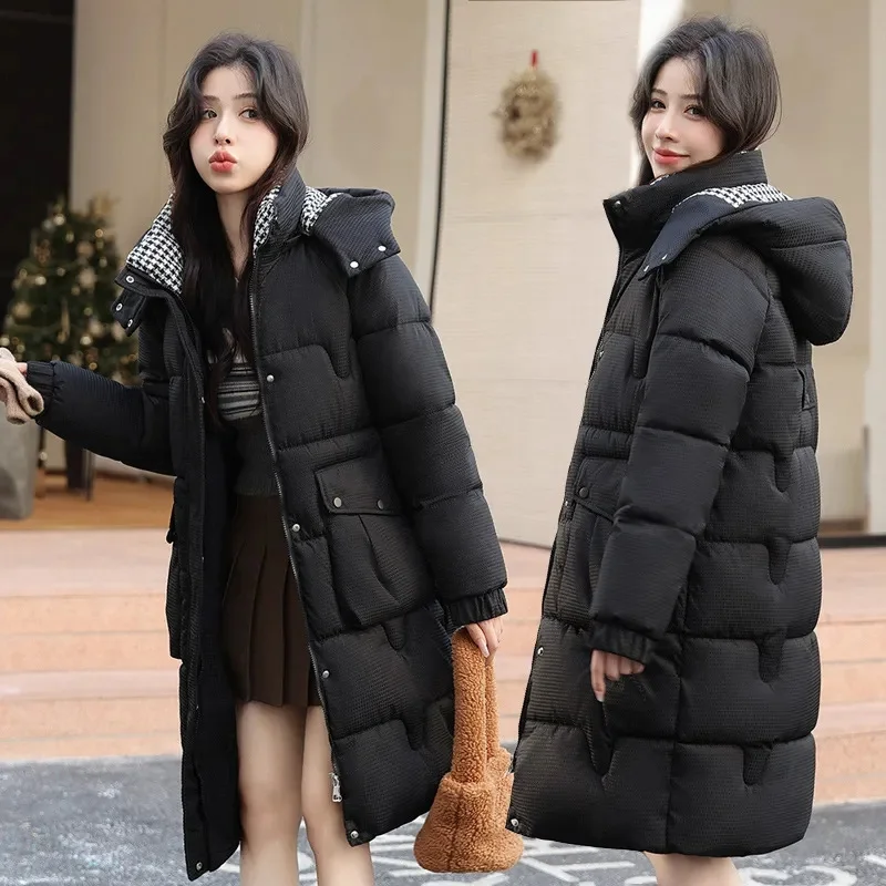 2024 New Winter Jacket Long Parkas Women Down Padded Coat Puffer Jacket Hooded Big Pocket Down Cotton Snow Female Overcoat Outwe