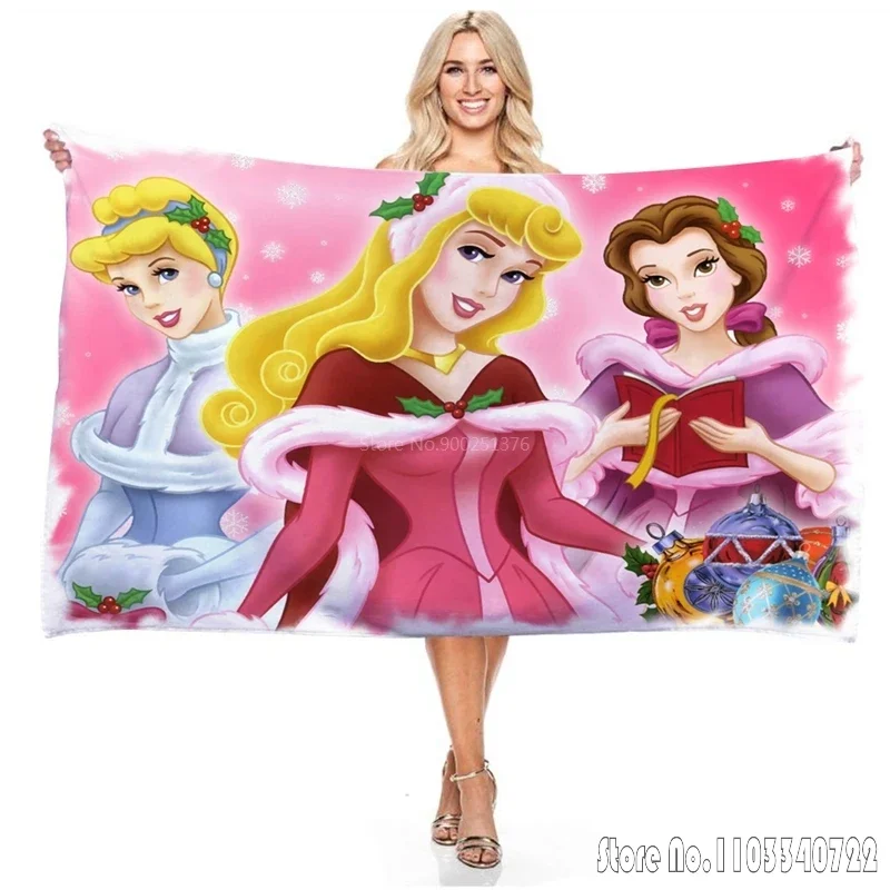 3D Cartoon Disney Princess Ariel Belle Print Bath Towels Microfiber Beach Swimming Towel Decor for Kids Gift 75x150cm