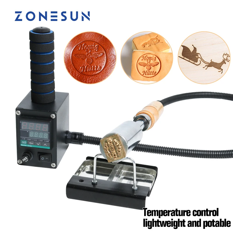 ZONESUN Handheld Leather Hot Foil Stamper Digital Temperature Control Embossing Machine Wood Logo Branding Iron Heat Press