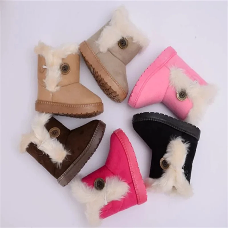 Botas de nieve cálidas para niños, zapatos de princesa para niños pequeños, antideslizantes, planas, con punta redonda, encantadoras, para bebés,