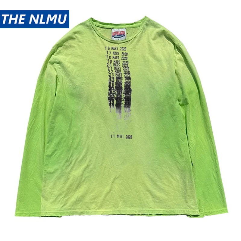 

Vintage Long Sleeve T Shirts 2025 New Letter Graphic Dirty Washed T-shirts Loose Casual Tee Tops Unisex Retro Tshirts Y2K