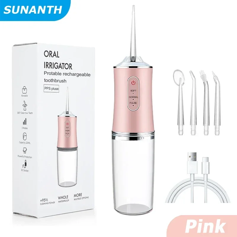 Professionele draagbare draadloze waterflosser voor tanden, oplaadbare monddouche met 3 modi en waterboor, IPX7 waterdicht - afbeelding 1