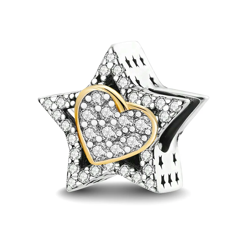 925 Sterling Silber Glühwürmchen Liebesherz Goldene Serie Charms Passend für DIY Armband Halskette Geschenk Hochwertige Feine Schmuckstücke