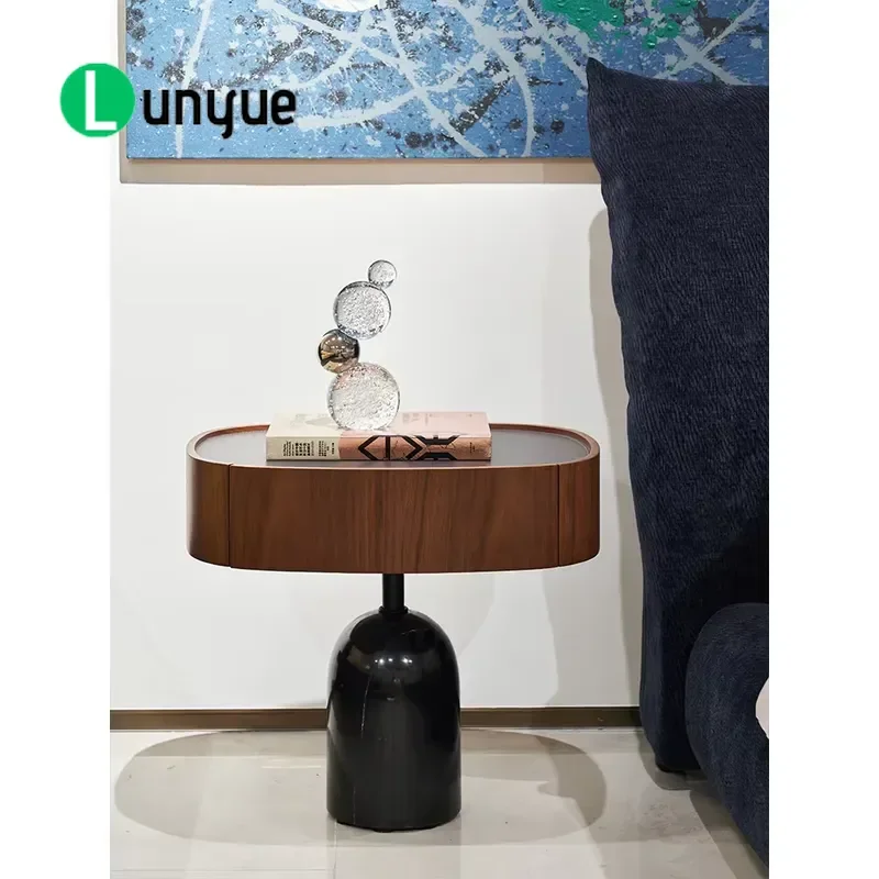 Italian Simple Black and White Bedside Table with Drawers and Locker Modern Bedroom Furniture Storage Nightstand for Home