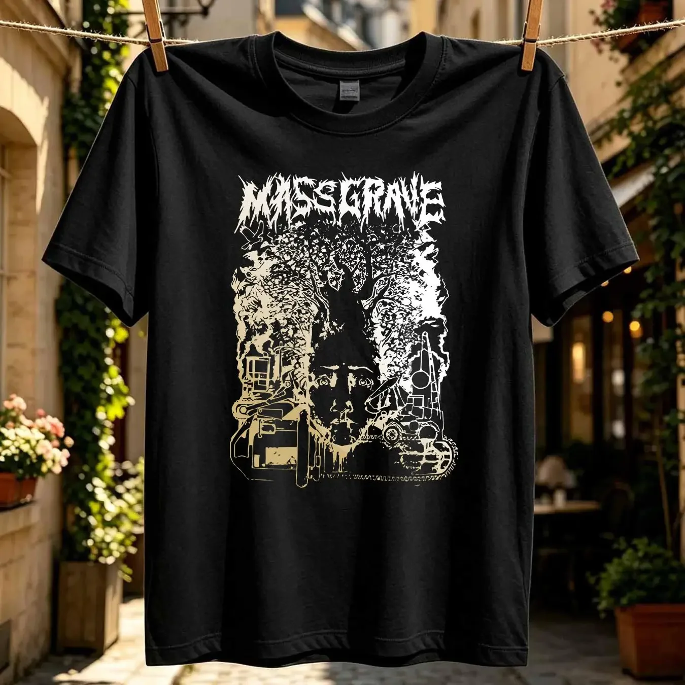 washed T Shirt MASS GRAVE band UNHOLY punk rock TE5621 long or short sleeves vintage Washed Unisex homme Casual Comfortable