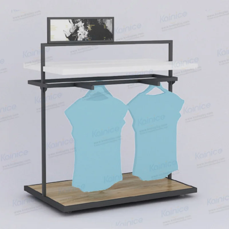 Custom.Kainice مخصص الملابس الرجالية بوتيك الأثاث الملابس جدار قميص خشبي رف شاشة متجر الملابس التصميم الداخلي