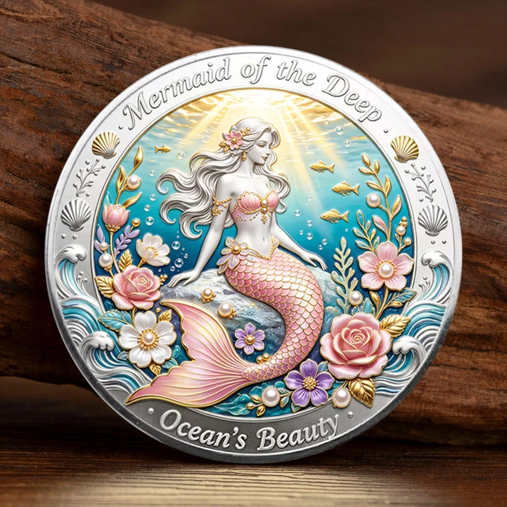2D Printed Mermaid of Deep Silvery Plated Commemorative Coin Ocean's Beauty Dreams of The Ocean Collection Coin Lucky Gift